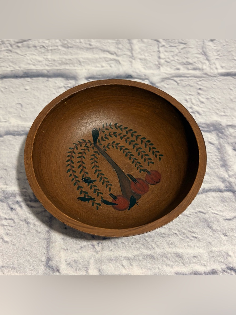 Hand-Painted wooden primitive pumpkin + crow decorative bowl